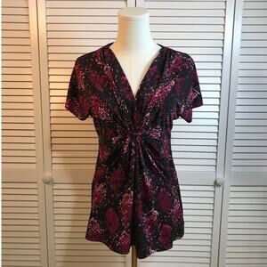 Yvos Whimsigoth Y2K Plum Black Snakeskin Twist Front Blouse L